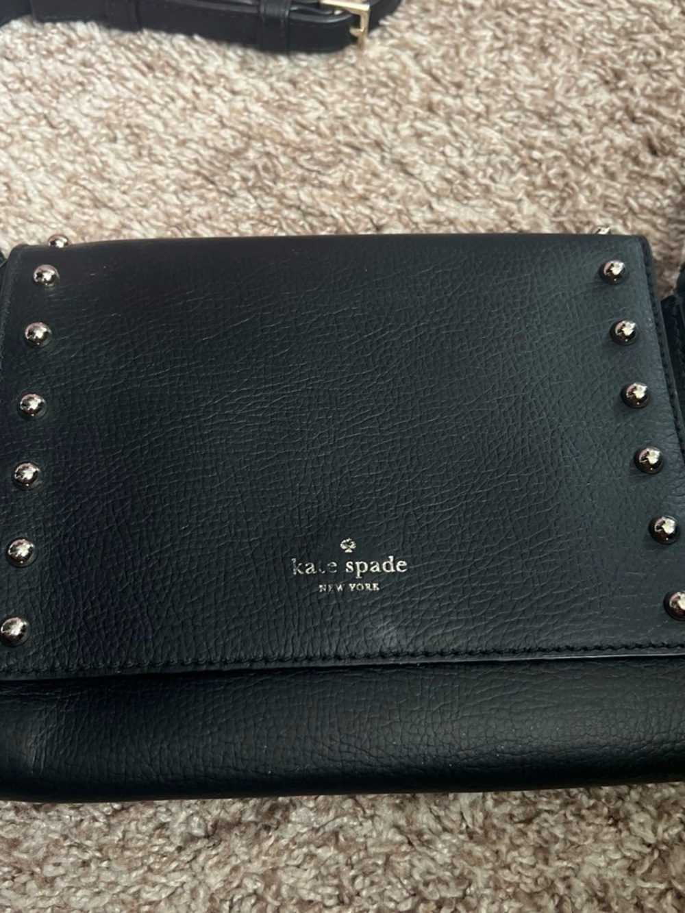 kate spade Black Leather Stud-Trim Crossbody Bag